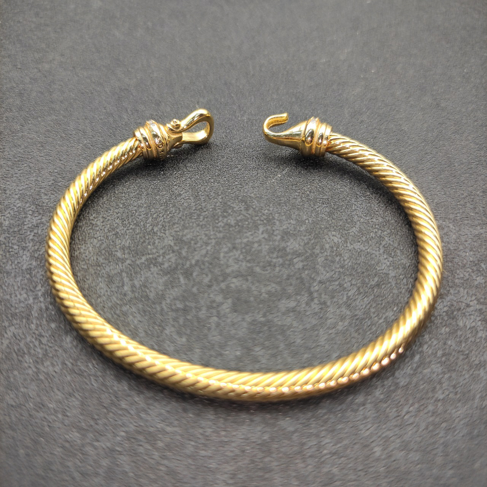 David Yurman 4mm Gold Diamond Hook Bracelet - Picture 6 of 9